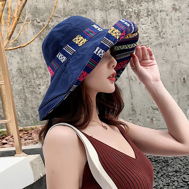 

Summer women's sun hat large eaves fisherman's cap foldable double face used F3073