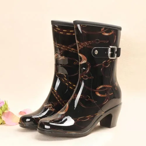 Туфли на высоком каблуке и молнии сбоку Резиновая обувь Обувь для дождя Зимние