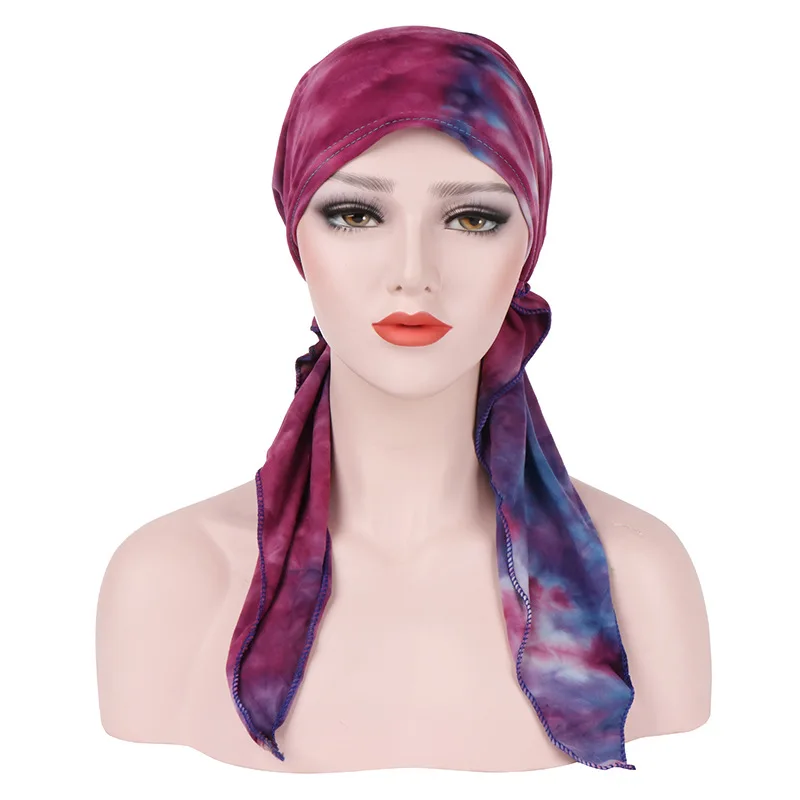 

Turban Cap for Women Hijab Tie-dyed Curved Cloth Hat Muslim Baotouhat Cotton Sleeve Cap 2021 Spot African Headwrap Cotton Hijab