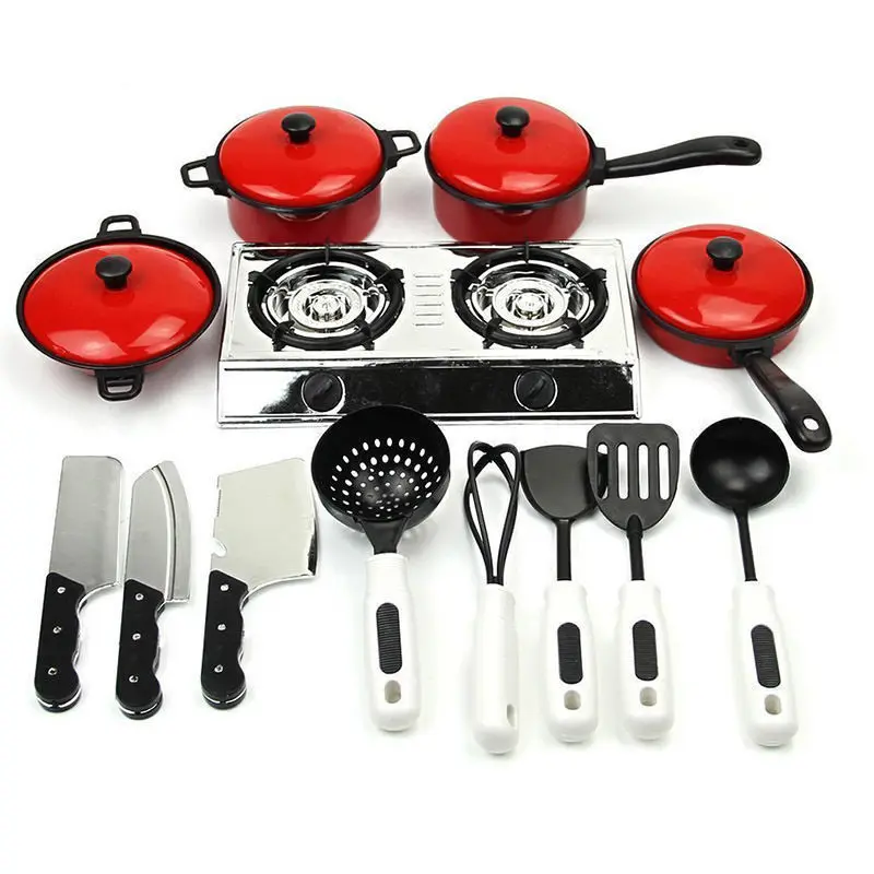 

13PCS Kids Play House Toy Kitchen Utensils Simulation Cooking Pots Pans Food Dishes Cookware Decorate Child Girl Toys Gift