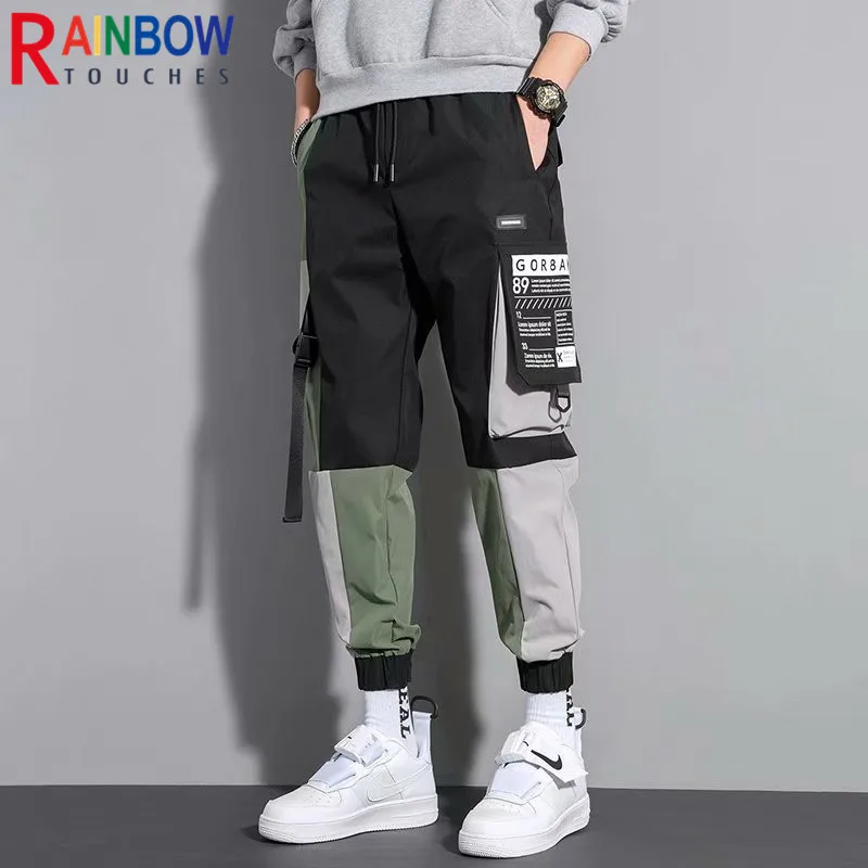 Cargo Pants Men Tooling Tie Feet Trousers Mens Hip-Pop Pockets Overalls Fashion Casual Joker Cotton Rainbowtouches | Мужская одежда