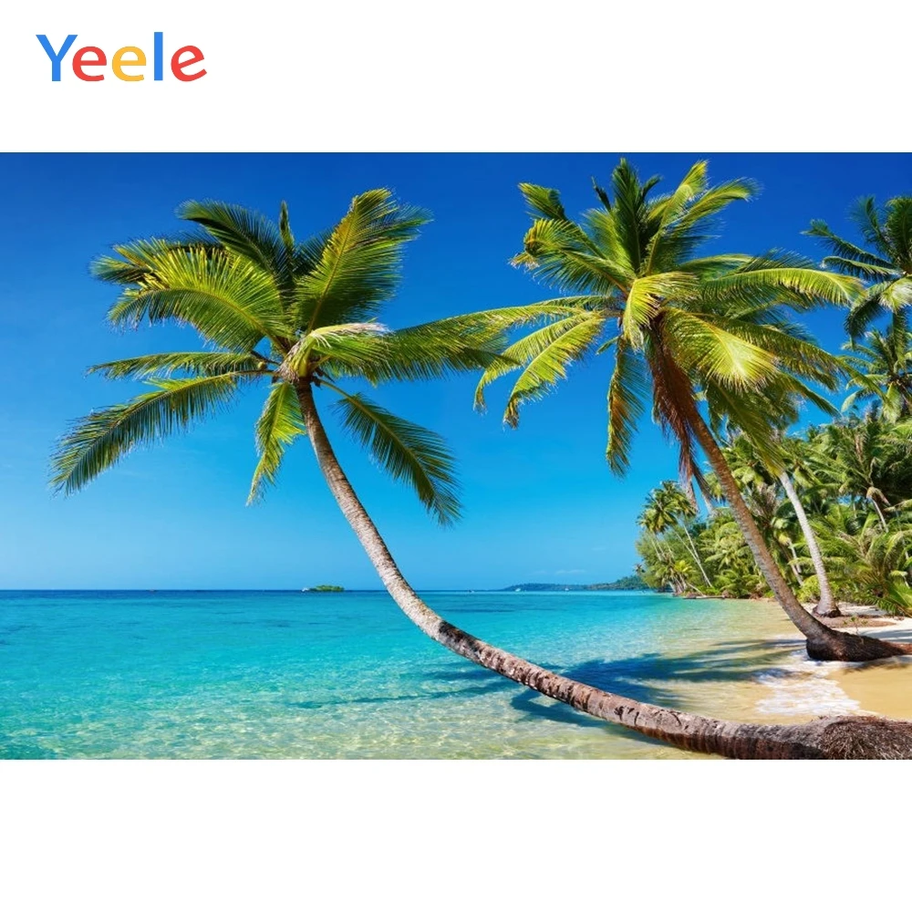 Фон для фотосъемки с изображением моря пляжа пальмы тропического пейзажа |