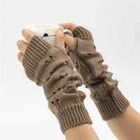 women gloves winter wrist arm warmer gloves women fashion arm crochet knitting hollow heart mitten warm fingerless long gloves