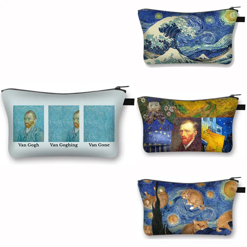 

Женский чехол с рисунком Ван Гога, косметичка с изображением звездной ночи и подсолнухами, подарочная сумочка для туалетных принадлежносте...