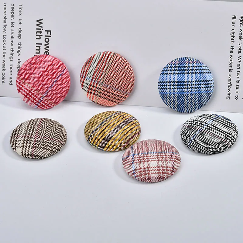 Ретро Современная клетчатая ткань круглые серьги на пуговицах сделай сам