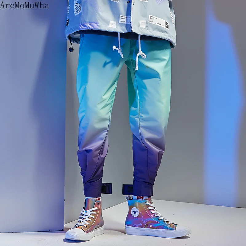 AreMoMuWha новые градиентные цветные брюки мужские брендовые корейские повседневные