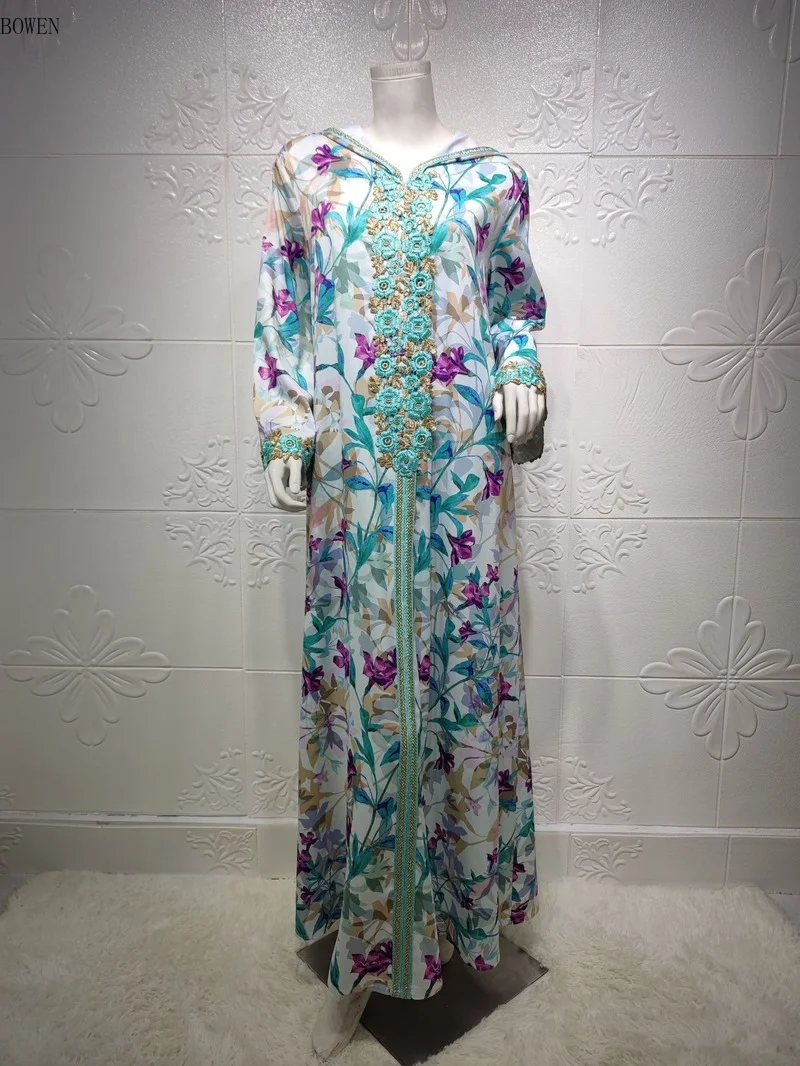 Ramadan Eid Jalabiat Hooded Hijab Dress for Women 2021 Moroccan Caftan Dubai Jalabiya Arabic Middle East Islamic Clothing Green