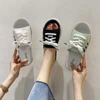 2021 lace up semi slippers everyday leisure car stitching line shaped lazy shoes one pedal small white shoes classic slippers