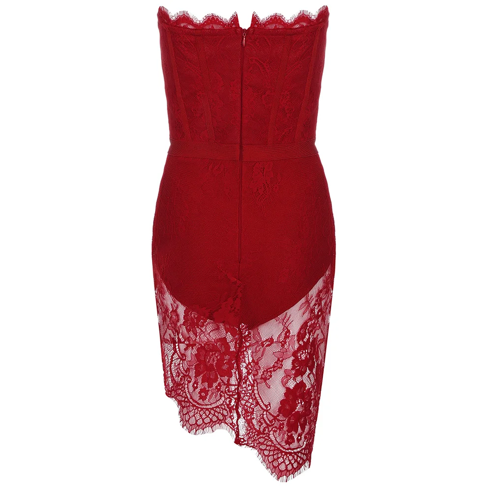 Кружевное Бандажное платье Ocstrade лето 2020 модное Красное Мини без бретелек