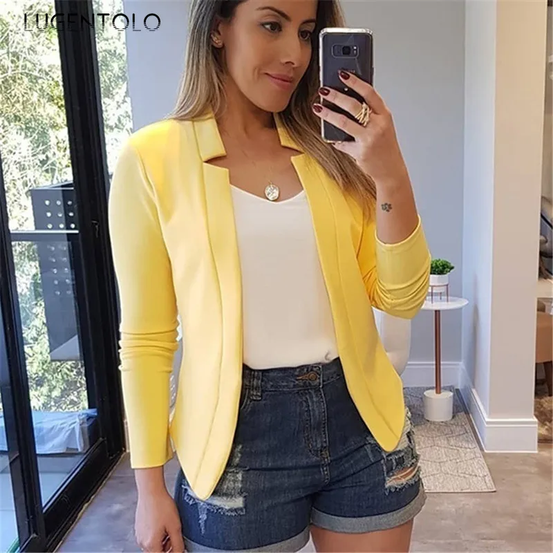 

Lugentolo Women Slim Blazer Autumn Simple Solid Color Professional Small Suit Fashion Lady Casual All-match Blazer Plus Size 5XL