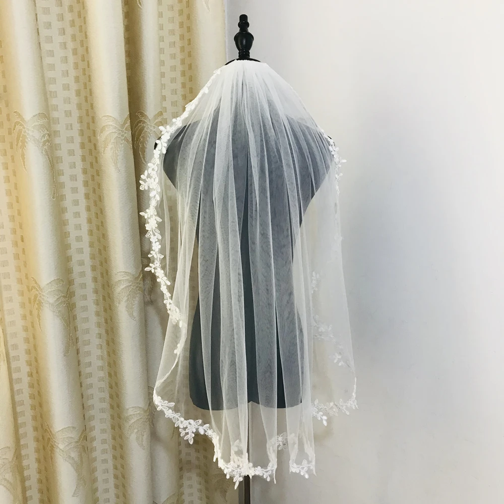 Real Photos Wedding Veil Bridal One Layers Lace White/Ivory Bride Accessories Veils | Свадьбы и торжества