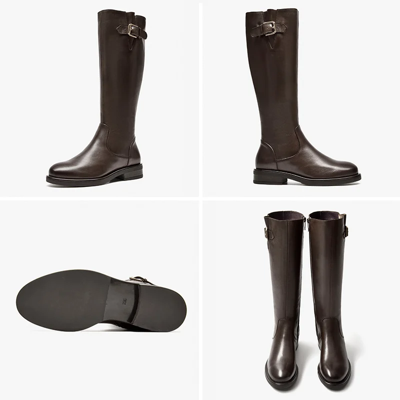 

BeauToday Long Boots Women Genuine Cow Leather Knee High Side Zip Buckle Round Toe Knight Boots Female Shoes Handmade 01245