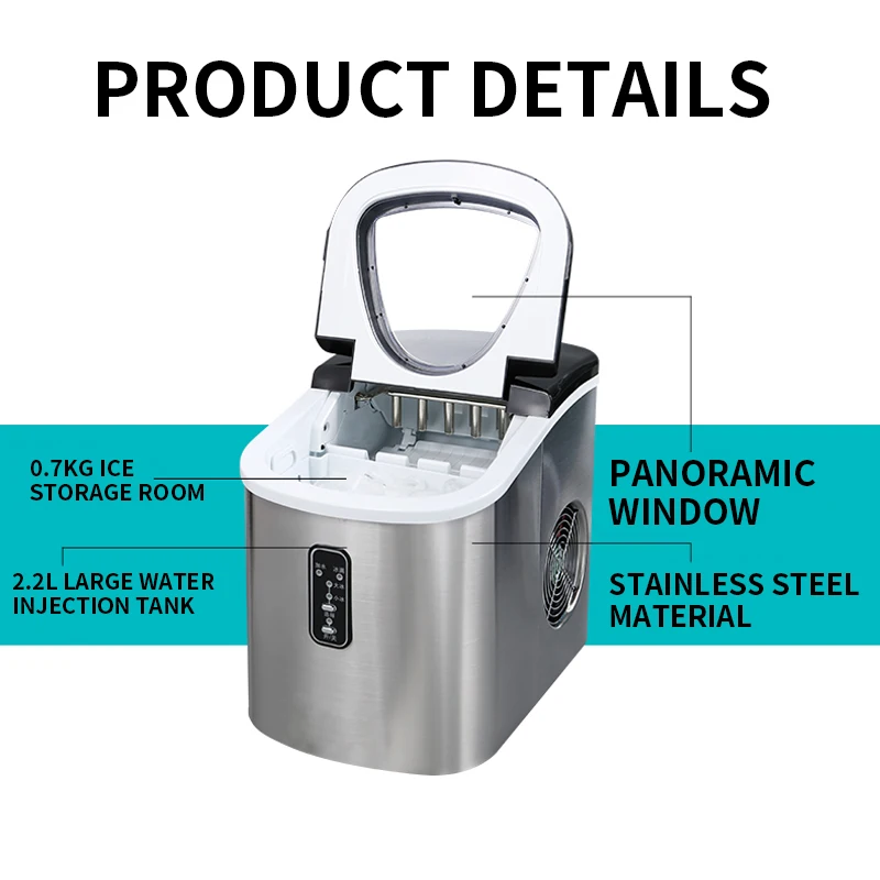 Льдогенератор 15 кг мини машина для производства кубиков льда из нержавеющей стали|Ледогенераторы| |