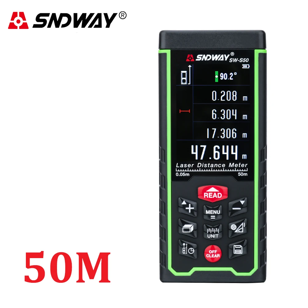 SW-S50 SNDWAY цифровой лазерный дальномер 100 м 70 м 50 м лазерный дальномер Trena метр цветной дисплей перезаряжаемые ленты измерительные инструменты - Цвет: SW-S50
