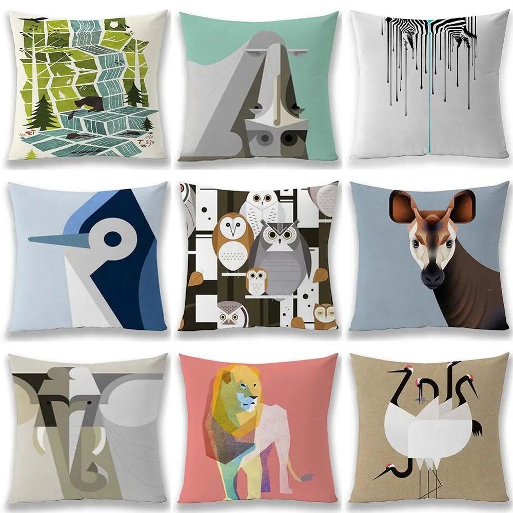 

45*45 cm Cute Abstract Animal Pillow Case Living Room Car Sofa Bedroom Seat Home Decorative Short Plush Cushion Cover