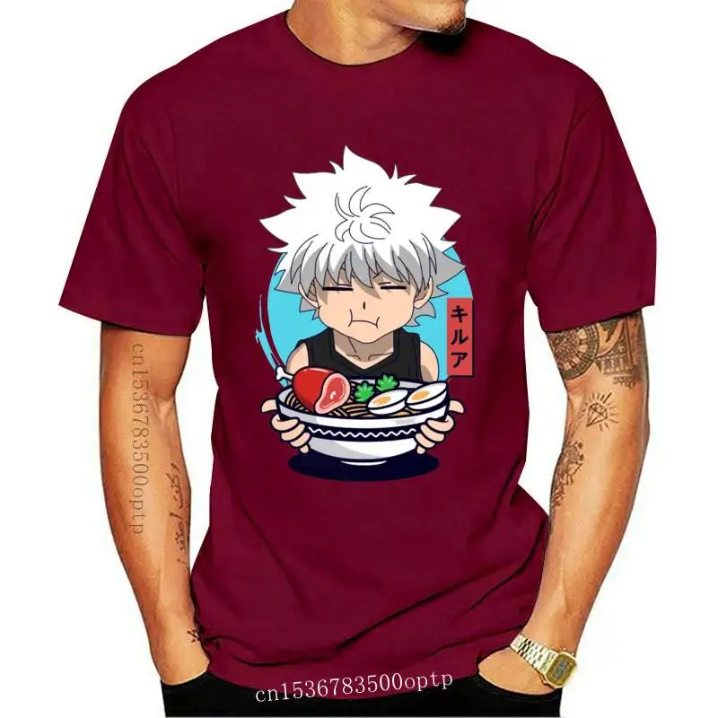 

Забавная Мужская футболка Killua Zoldyck Eat Ra, любимая еда, лапша, Мужская футболка с коротким рукавом Hunter X Hunter Hxh, аниме футболка, хлопковая футболк...