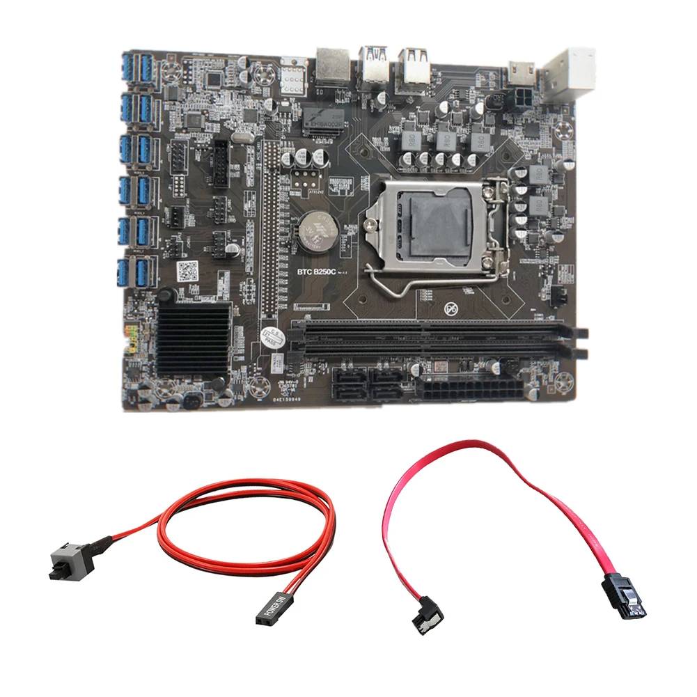 

B250/B250C материнская плата для майнинга BTC + 12 * USB/2xpcie слот для мультиграфики + SATA жесткий диск кабель для передачи данных Комплект DDR4 слот для па...