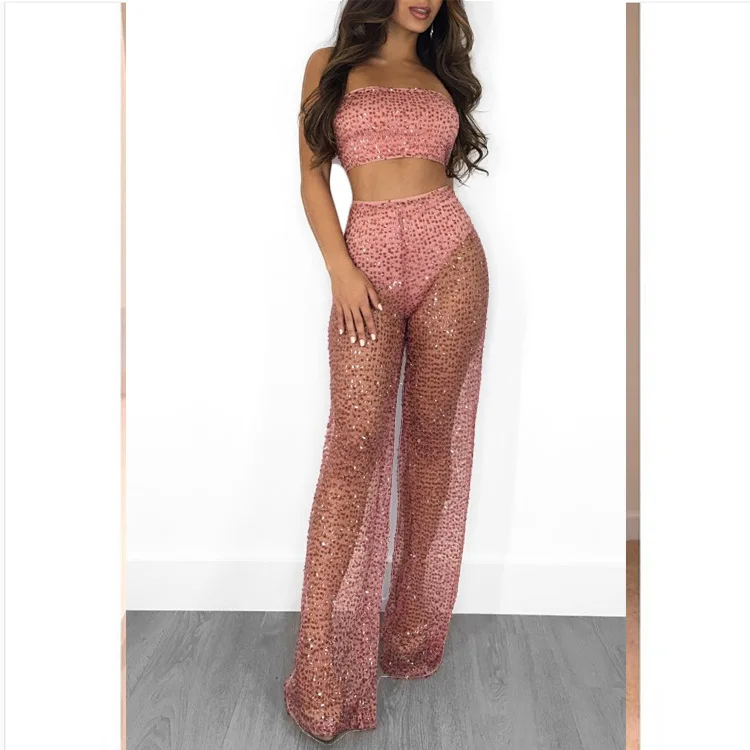 Женские комплекты прозрачные тропические летние блестящие Топы без бретелек +