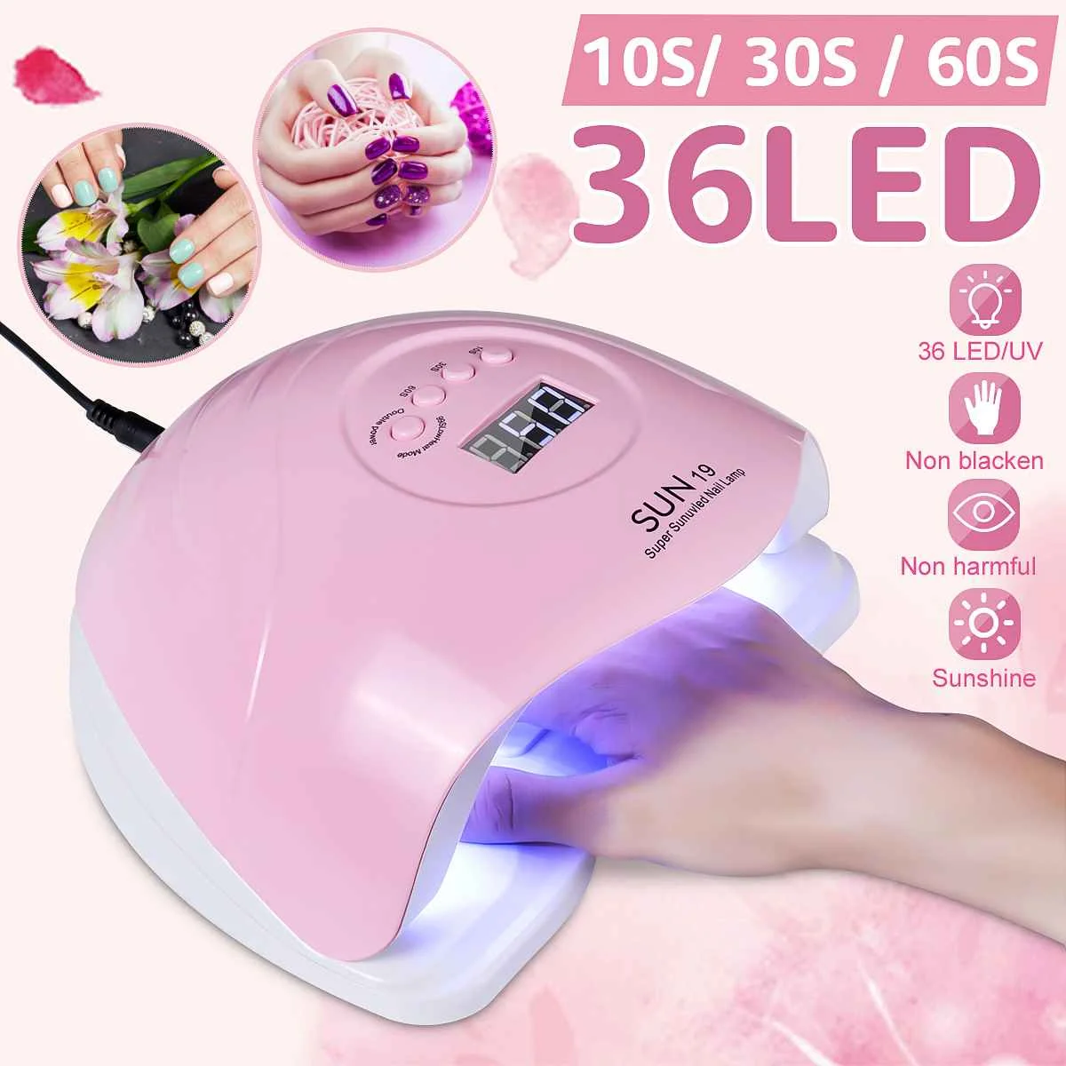 

SUN19 Max 250W LCD Digital display LED Lamp Nail Dryer 36LEDs UV Ice Lamp For Drying Gel Polish Timer Auto Sensor Manicure Tool