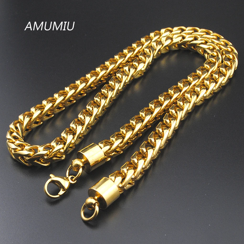 AMUMIU-collar de cadena de eslabones cubanos para hombre, Gargantilla gruesa de 8mm, con relleno de oro, HN257
