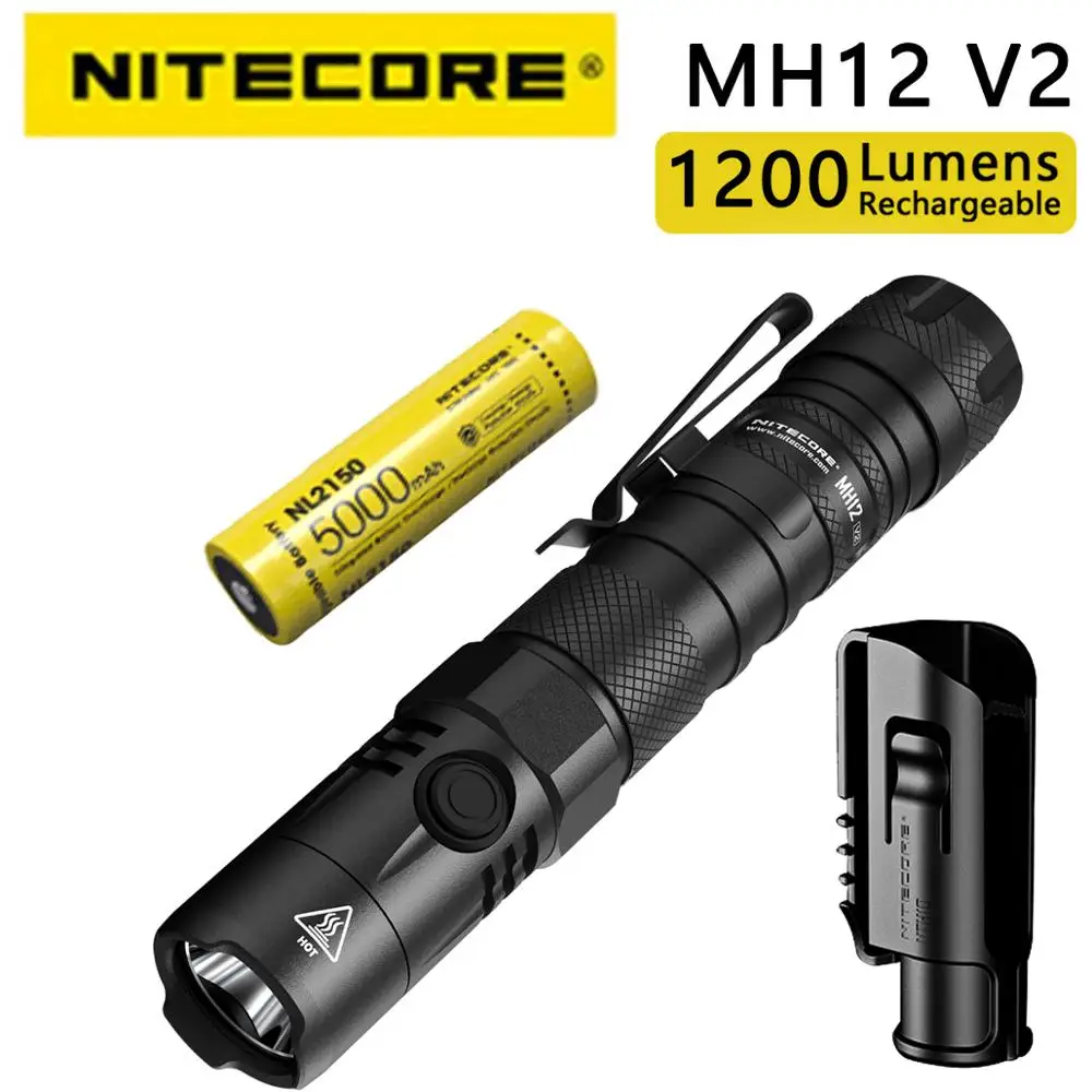 NITECORE MH12v2 1200 люмен светодиодный тактический фонарь USB C перезаряжаемый с 5000 мАч