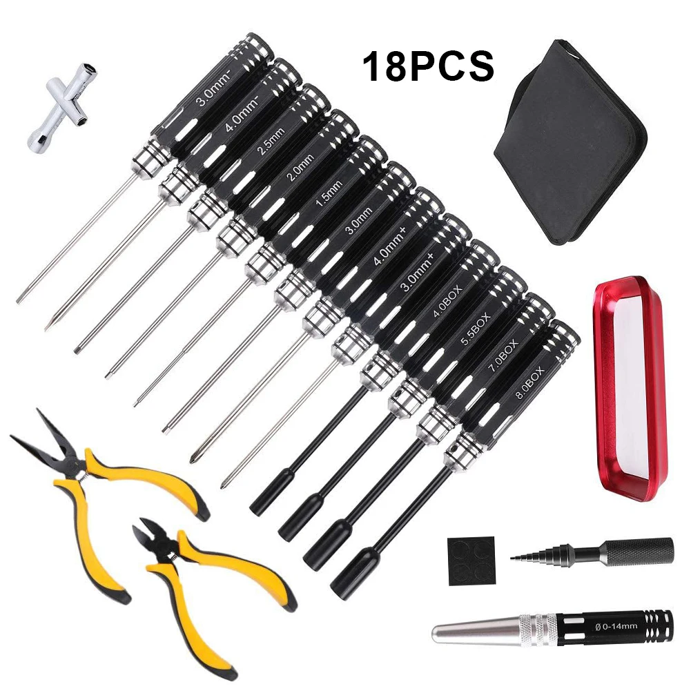 

18PCS RC Tool Kit Hex Socket Screwdriver Wrench Pliers Quadcopter Drone Car Model Repair Tool Heli Airplanes Boat RC Parts