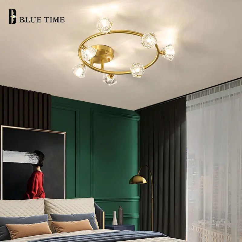 

Crystal LED Chandelier For Bedroom Living Room Dining Room Modern Chandeliers Home Indoor Lighting Fixtures Copper Lamp Body