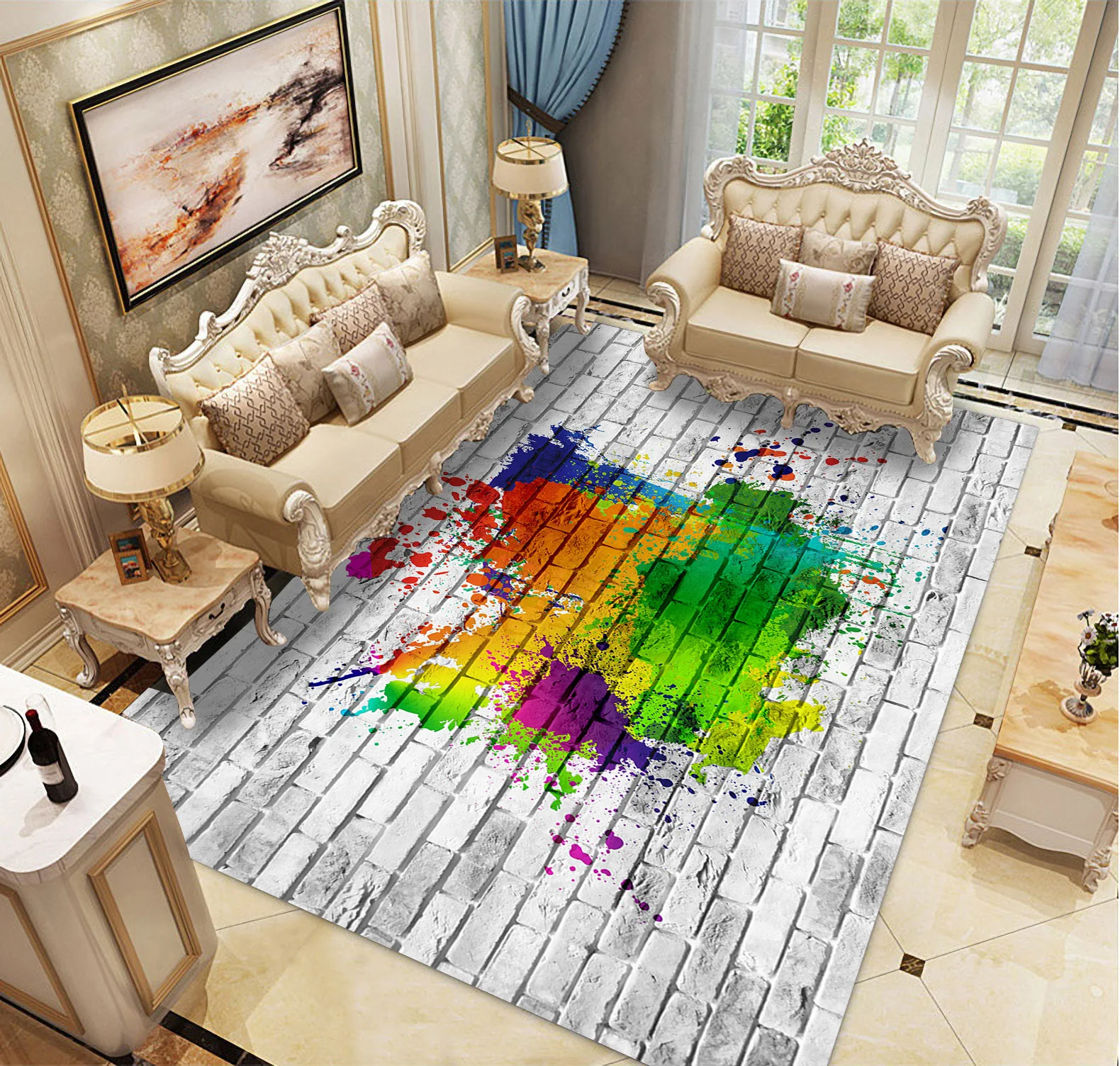 

American Country Style Floor Rugs Romantic Rose Print Velvet Carpets for Living Girls Rooms Decor Mats