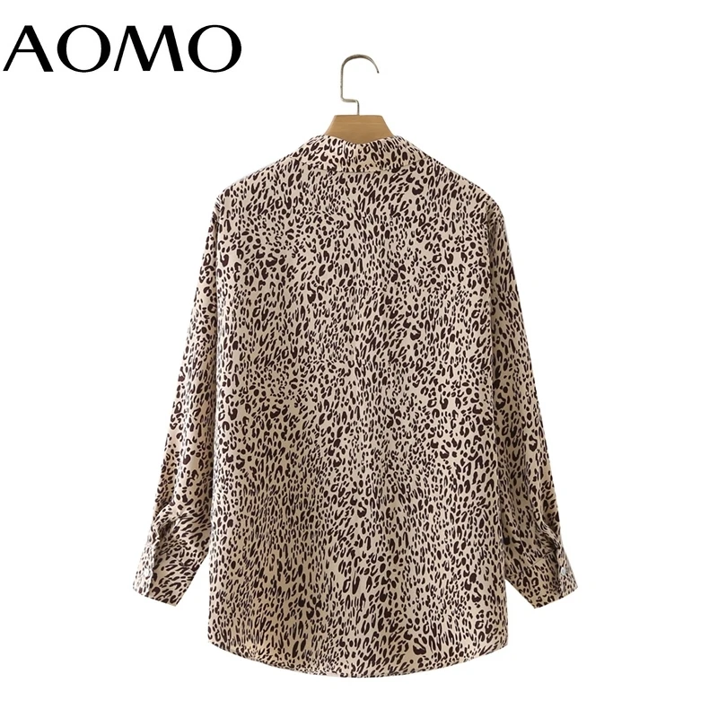 

AOMO Women Vintage Leopard Print Long Shirt Long Sleeve 2021 Chic Female Casual Loose Shirt 2M85A