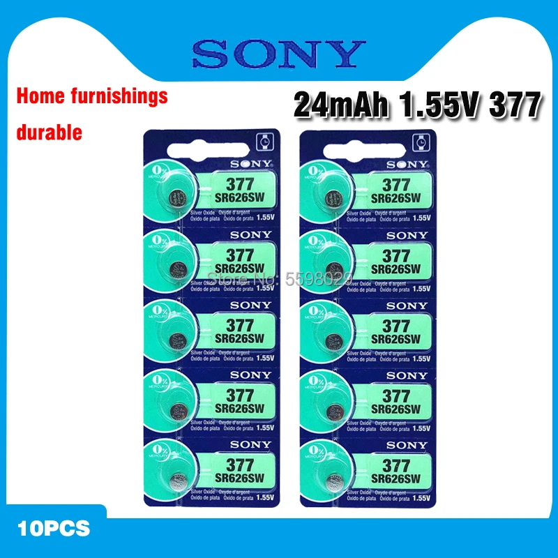 10 шт. Sony 100% оригинальный 377 SR626SW SR626 AG4 1 55 V Серебряный оксид батарея для часов