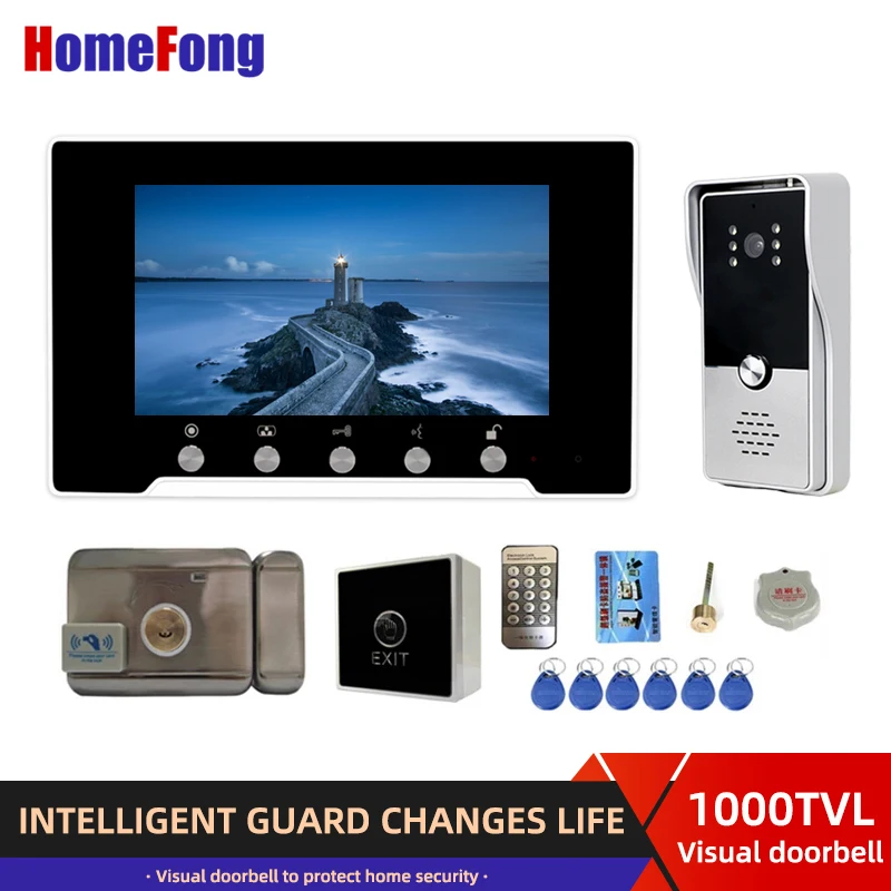 Homefong Video Intercom with Lock Door Phone Doorbell Camera Outdoor Call Panel 7 Inch Wired System Support Unlock Night Vision