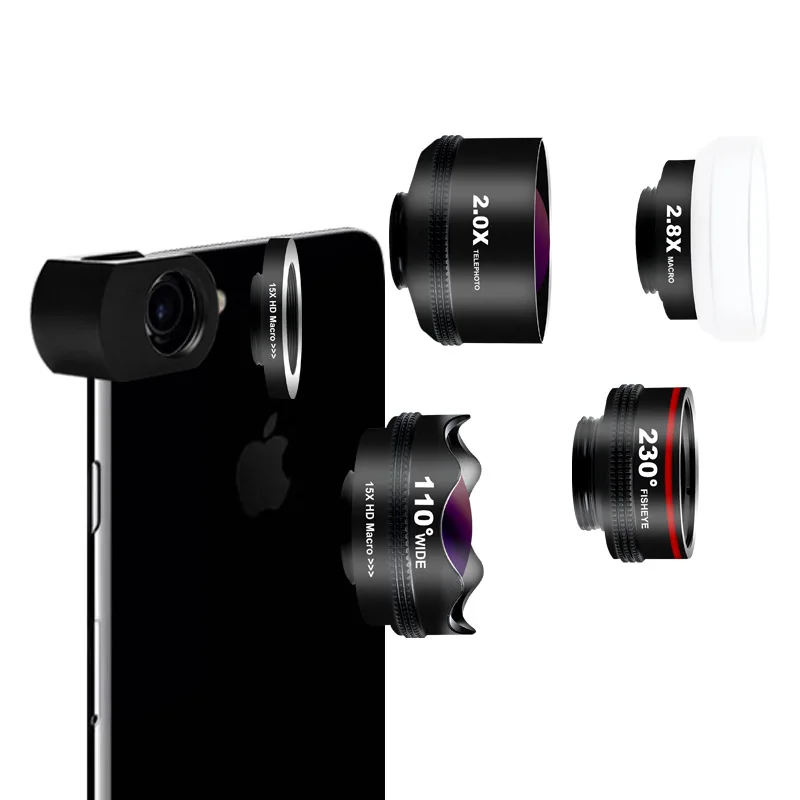 

New 5 in1 Mobile Phone Lens Macro Wide Fisheye Lens Phone Camera Lens Kit With Clip for iPhone Samsung HUAWEI Xiaomi SLR suit