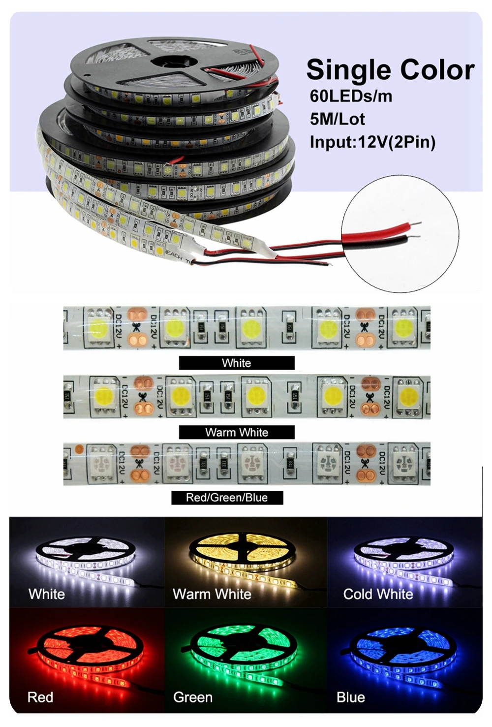 Светодиодная лента 5050 RGB 12 В постоянного тока гибкая для украшения дома