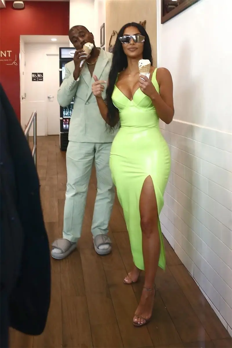 Ohvera Синтетическая кожа Холтер Сплит Bodycon платье для женщин летние вечерние платья сексуальное с открытой спиной макси длинное платье Ким Кардашьян