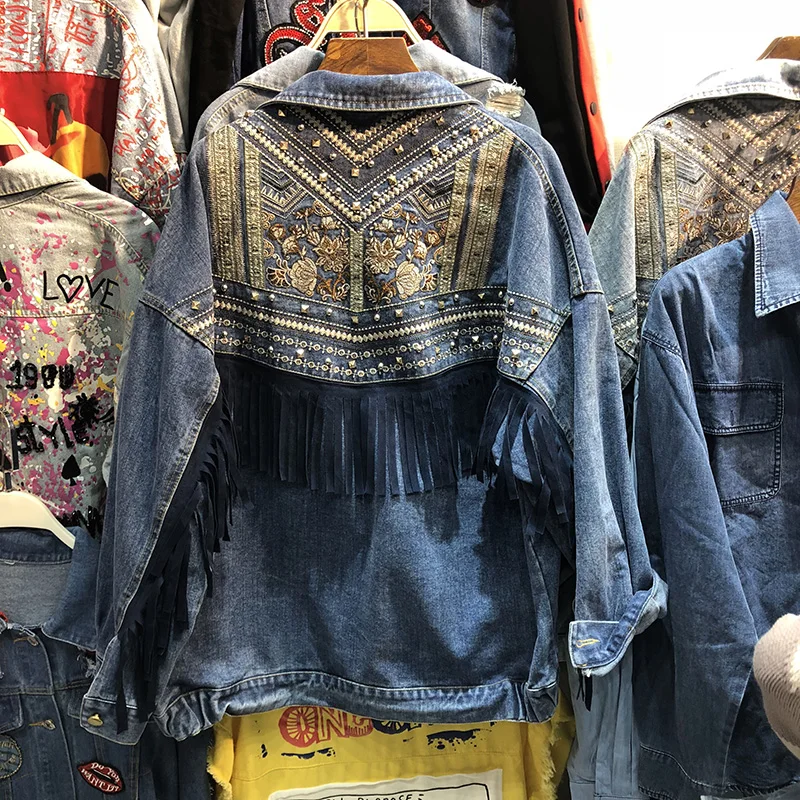 

Student Embroidery Tassel Denim Jacket Women's Loose Korean Style Versatile Coat Spring and Autumn Denim Clothing