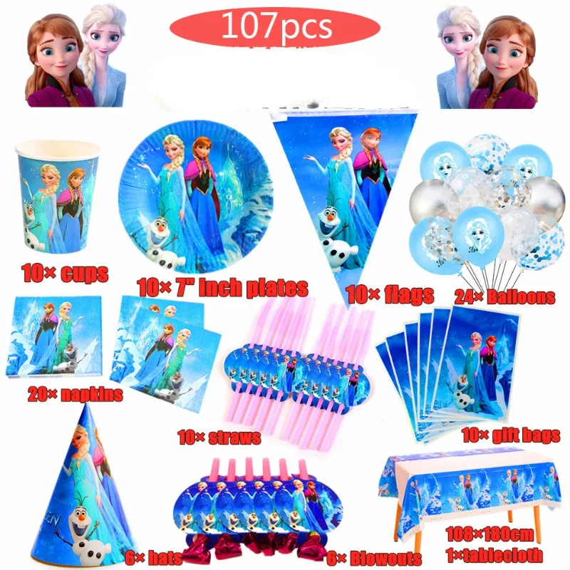 

Frozen Theme Birthday Party Disposable Cups Plates Tableware Disney Princess Anna Elsa Party Supplies Decoration Holiday Gift