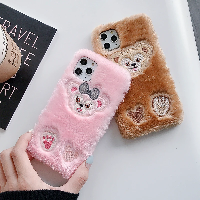 Cute 3D Cartoon Rabbit Monkey Fur plush warm phone Case For 7 8 Plus X XS 11 Pro MAX XR Protective Back Cover With Glass Film |