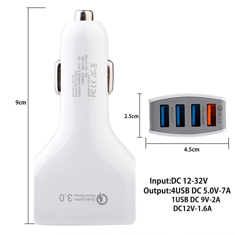 QC 3,0 быстрая зарядка автомобильное зарядное устройство для samsung Xiaom iPhone 4 порта быстрое автомобильное зарядное устройство USB ЗУ для мобильного телефона