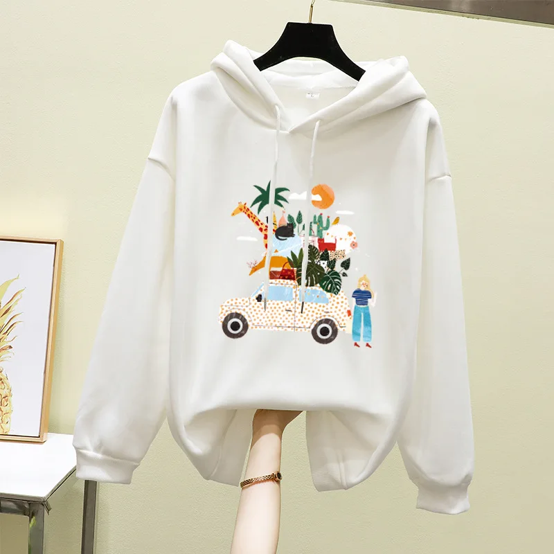Женские корейские толстовки с капюшоном в стиле Харадзюку С мультяшными