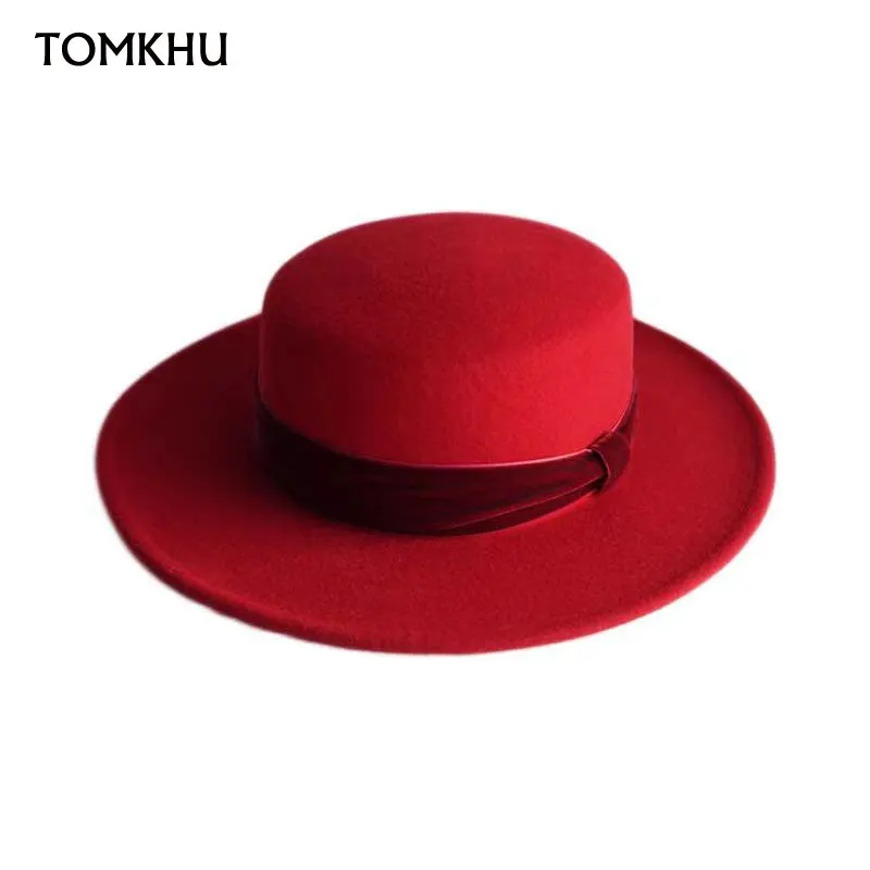 

New French Vintage Red Top Hats For Women Men Autumn And Winter British Street Fashion Luxury Panama Jazz Fedora Hat Bone Mafia