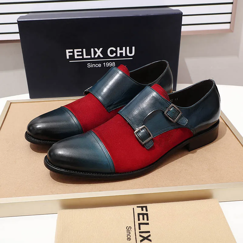 Мужские оксфорды FELIX CHU с закрытым носком; туфли из натуральной кожи и замши с двойным ремешком; современные модные модельные туфли; мужская повседневная обувь