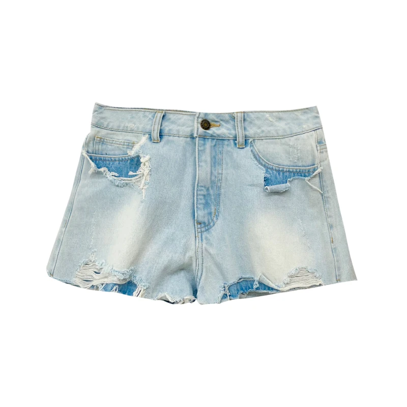 

WOMENGAGA Summer High Waist Do Old Hole Denim Shorts Fashion Two Tiers Rough Edges Washed Hot Girl Sexy Jeans Women 47OU