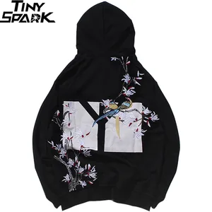 2019 толстовка с капюшоном с вышивкой радужные птицы цветочные толстовки Harajuku уличная японский осенний пуловер Спортивная рубашка хлопок