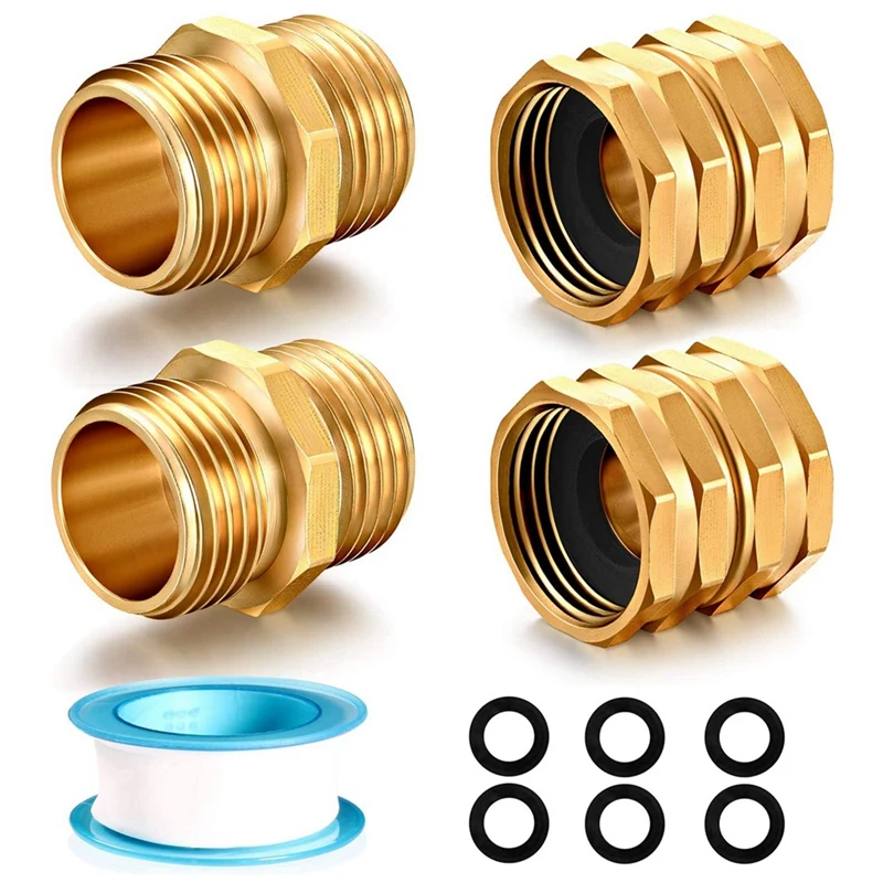 

Brass Garden Hose Fittings Connectors Adapter Heavy Duty Brass Repair Male To Male, Female Faucet Leader Coupler 4 Pcs