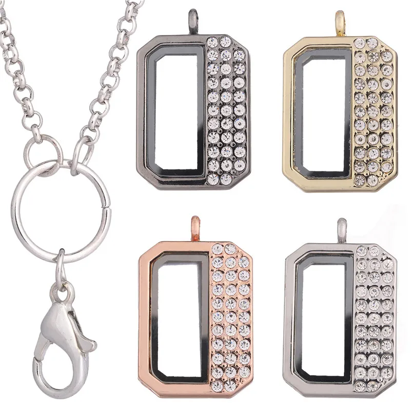 Сплав Половина Rinestone прямоугольный медальон Плавающие амулеты стекло в поисках