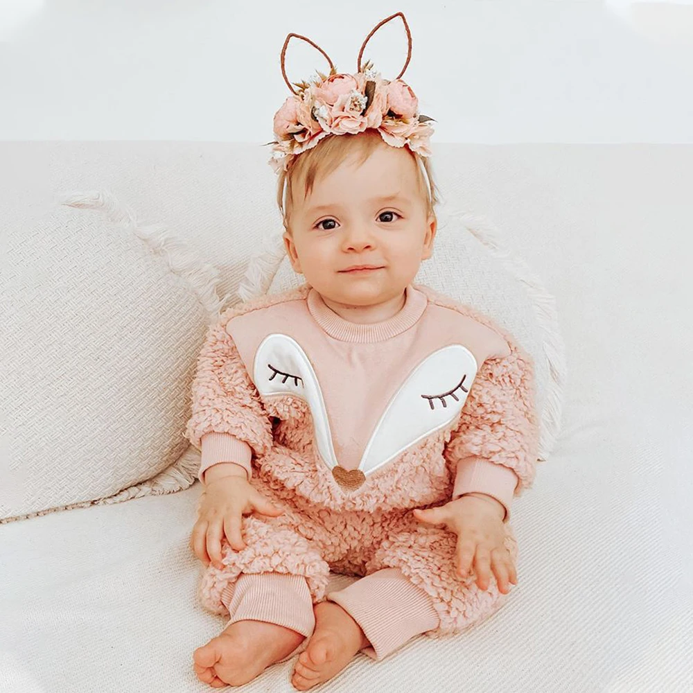 

Winter Cartoon Fox Print Infant Set Warm Fleece Plush Pullover And Pants Newborn Baby Girls Outfits Round Neck Top Clothing H50