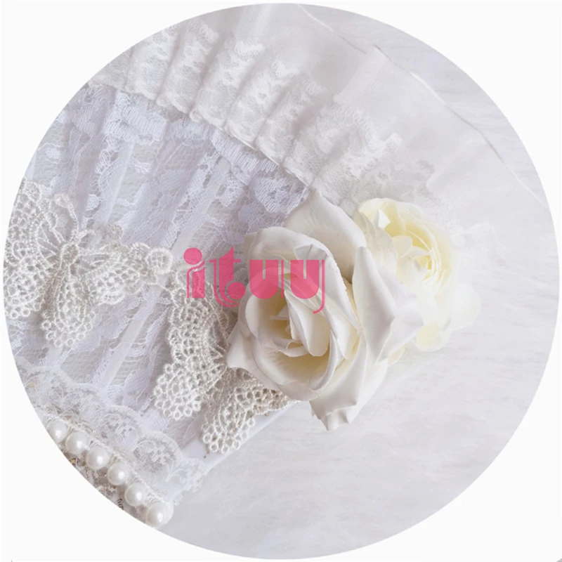 

Lolita Harajuku Japanese Style White Rose Butterfly Gorgeous Lace Hand Fans Stage Show Photobooth Props