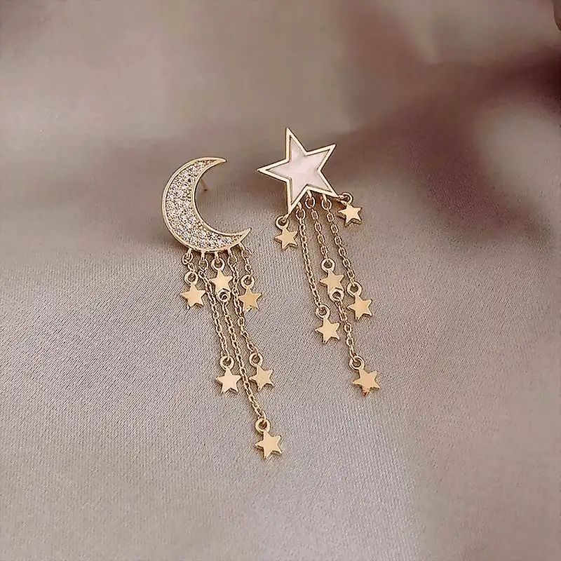 

Fashion Moon Star Tassel Long Earrings Korean Style Women AB Earrings 2020 New Hot Jewelry Bijoux