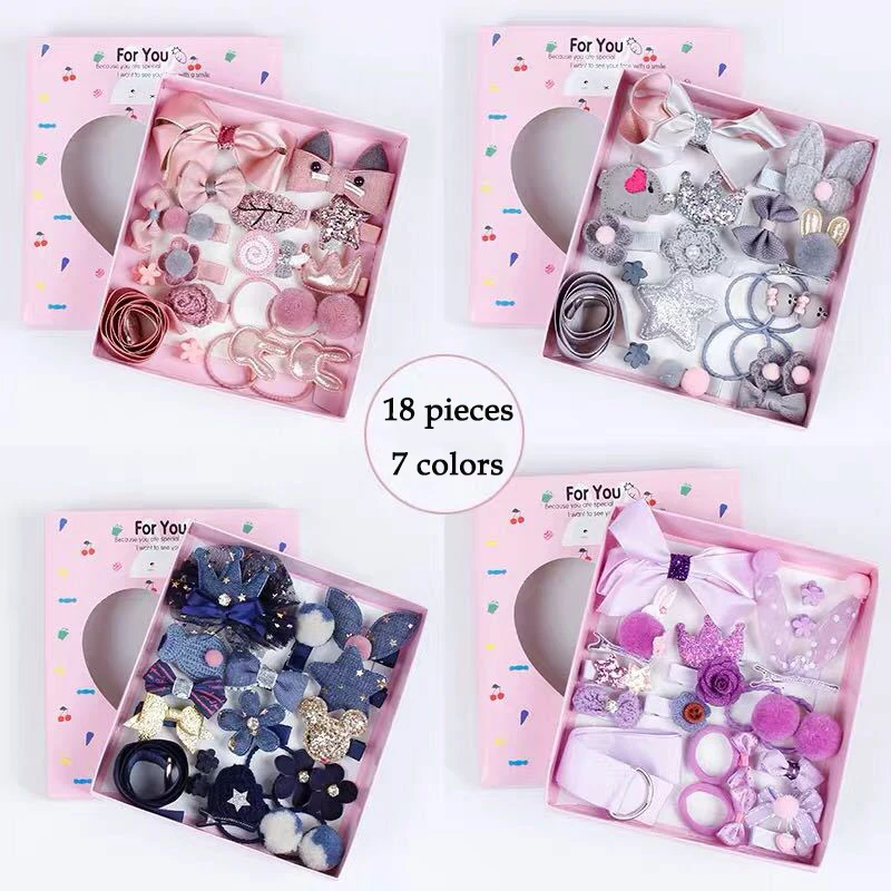 1 комплект = 18 шт. заколки для волос детские тканевые с бантом и цветочным узором