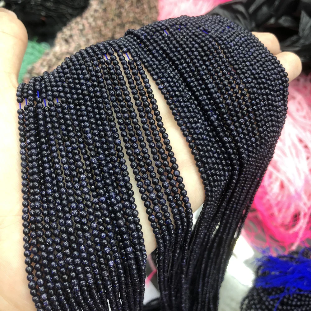 

Natural Stone Beaded Blue Sandstone Round Small Beads For DIY Bracelet Necklace Classic Decorative Jewelry